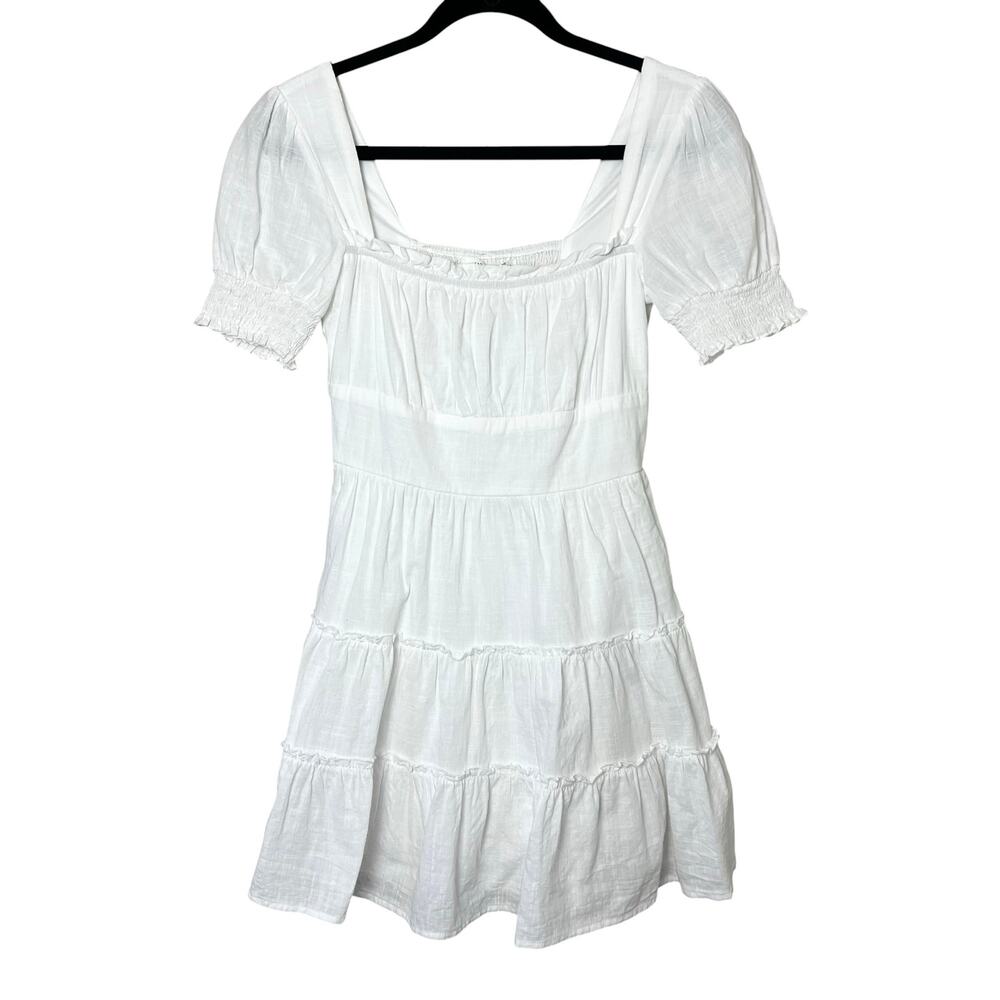 Altar'd State White Milkmaid Tiered Puff Sleeve Mini Dress Size Small Cottage